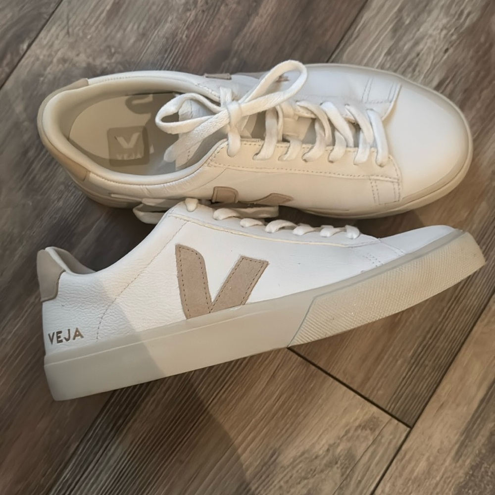 Veja White Sneakers with Beige Accent